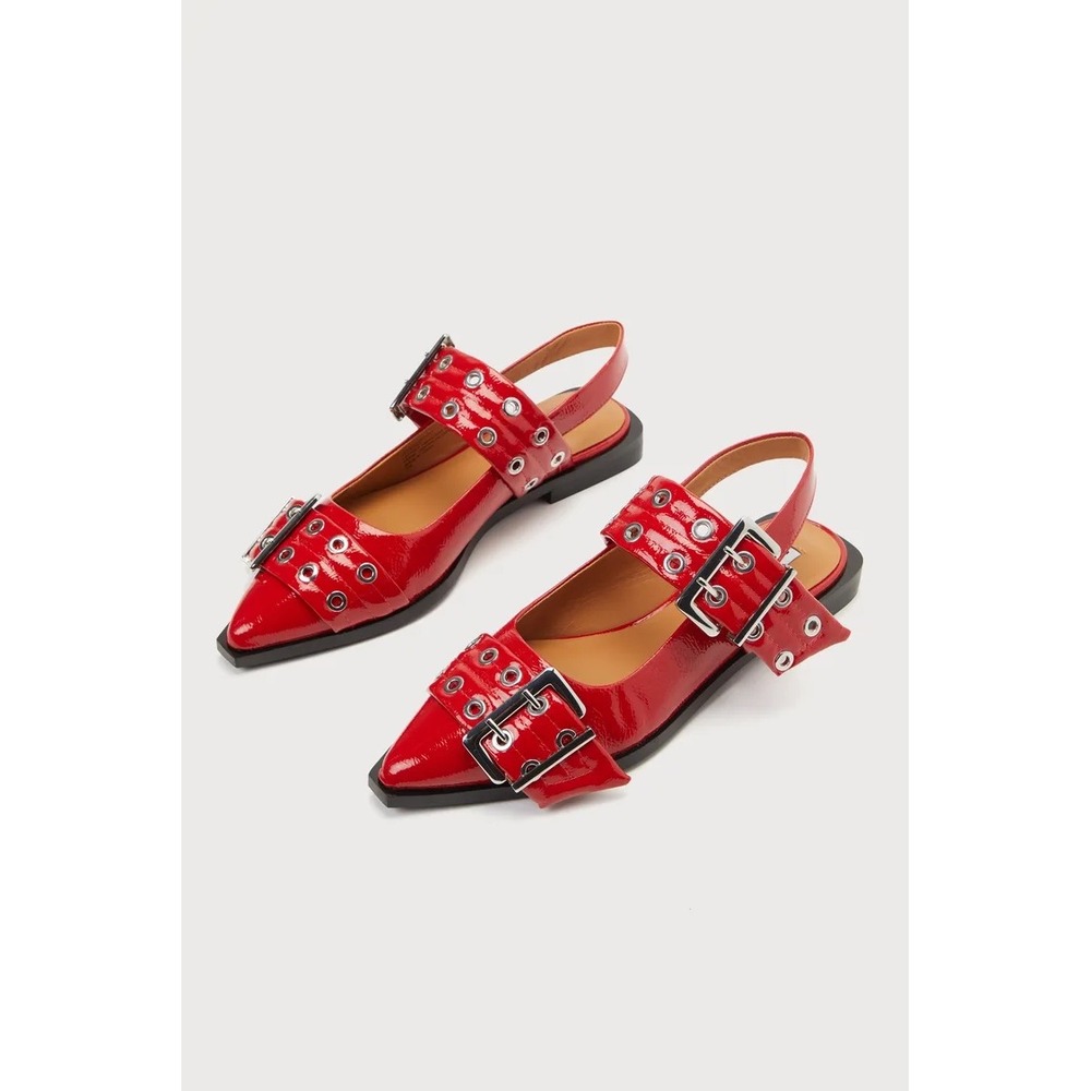 NEW Steve Madden Graya Patent Studded Buckle Slingback Flats Size 9.5 red